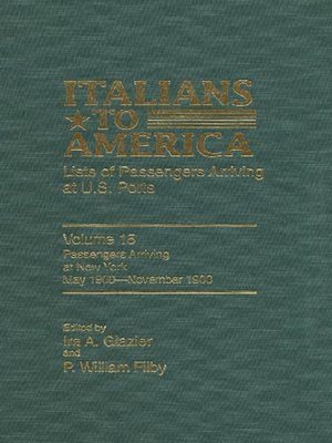 cover image of Italians to America, Volume 15 May 1900-November 1900
